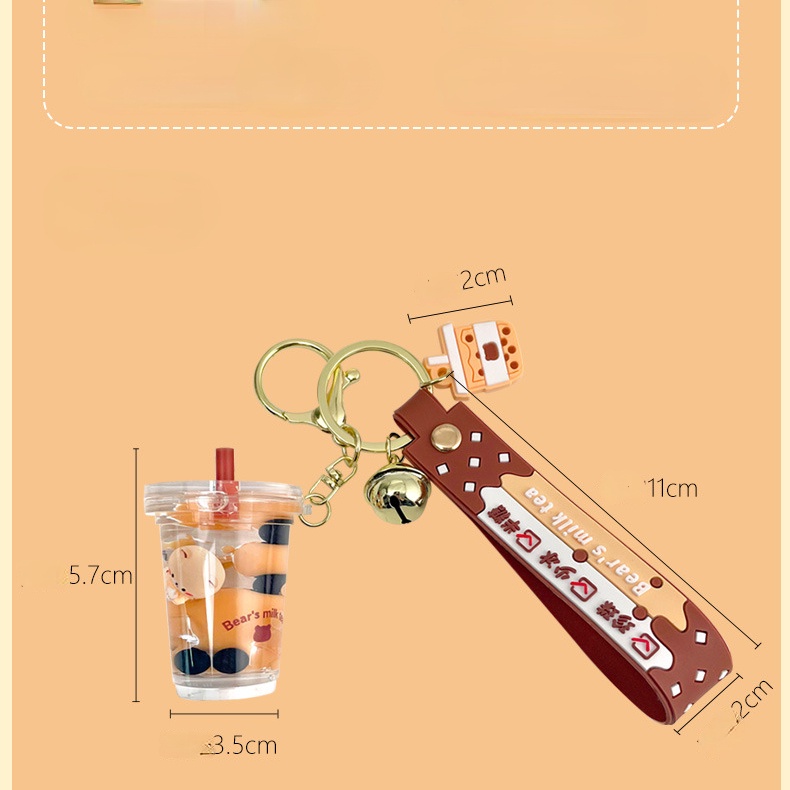 Móc Khóa Hình Ly Trà Sữa Gấu Hoạt Hình Dễ Thương Sáng Tạo
