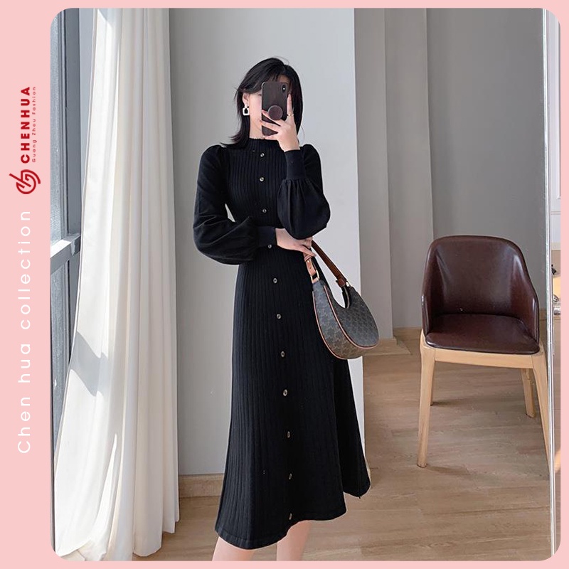 Váy len nữ dáng dài ChenHua đầm len QC đẹp VT24