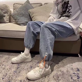 Quần bò ống suông có dây rút thành jogger [hàng order]