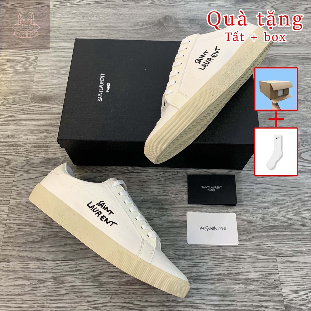 Giày Sneaker Thể Thao Nam, Nữ Đế Bằng Cao Cấp, Da PU Trắng Hàng TRUNG Full Phụ Kiện