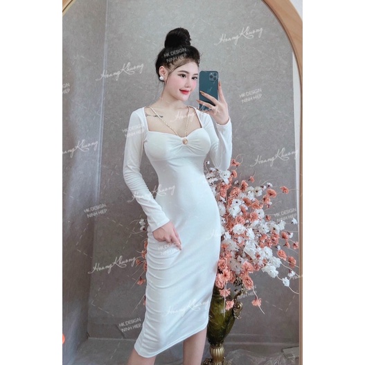 ĐẦM BODY CỔ VUÔNG PHỐI XÍCH CÚP NGỰC DÁNG DÀI