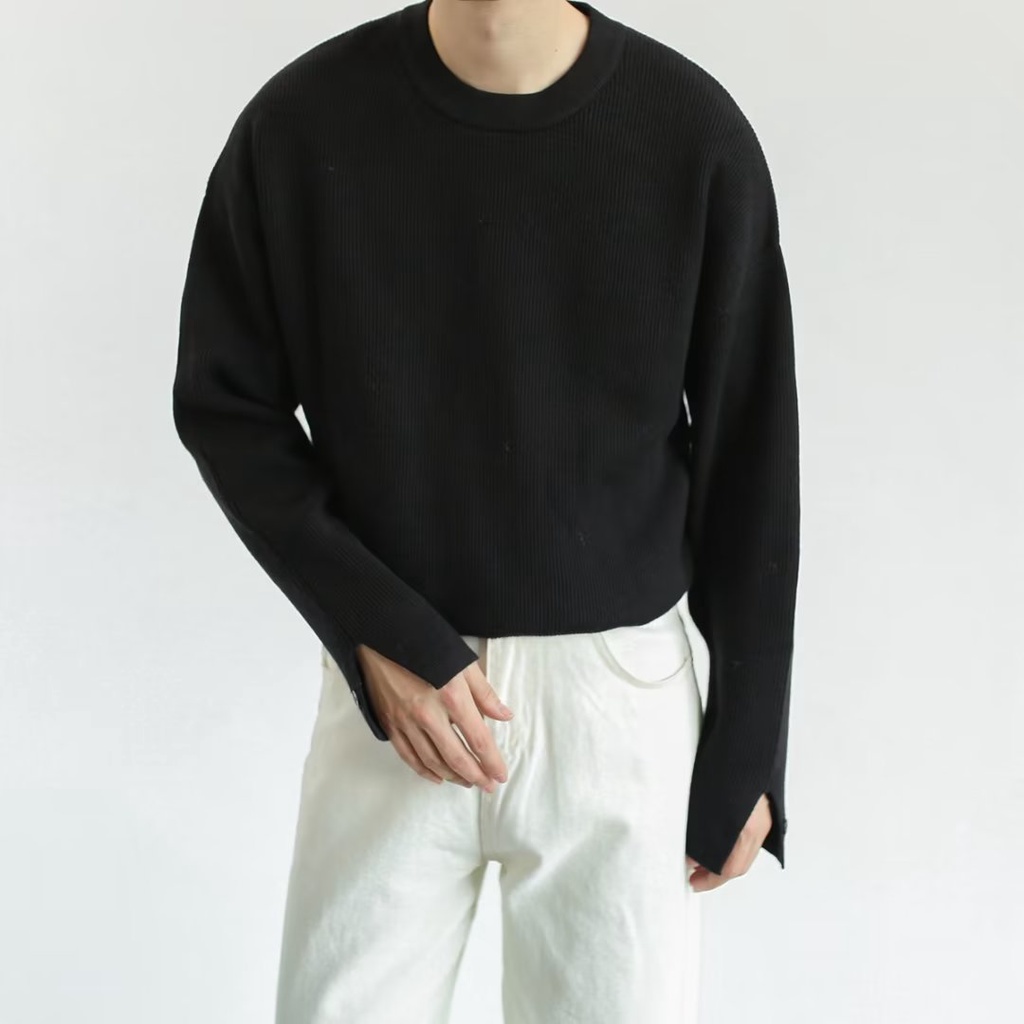 Áo Sweater Chui Đầu Dáng Rộng Tay Dài Màu Trơn Kiểu Hàn Quốc Thời Trang Cho Nam