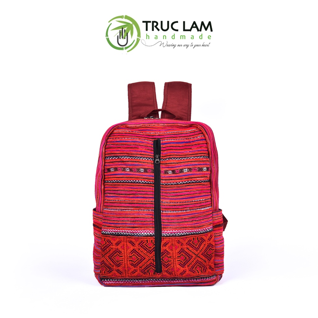 Balo Nam Nữ Thời Trang Unisex Trúc Lâm Handmade TCBL11 Vải Thổ Cẩm Cao Cấp Kiểu Dáng Đa Năng Hiện Đại