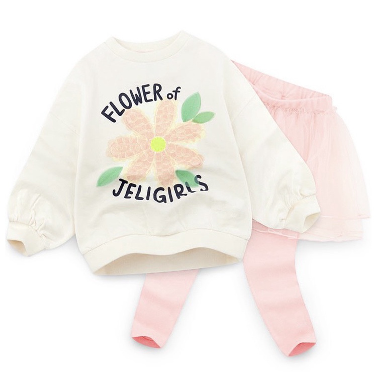 Bộ nỉ da cá áo hoa quần váy hồng Jeli bé gái BJE007