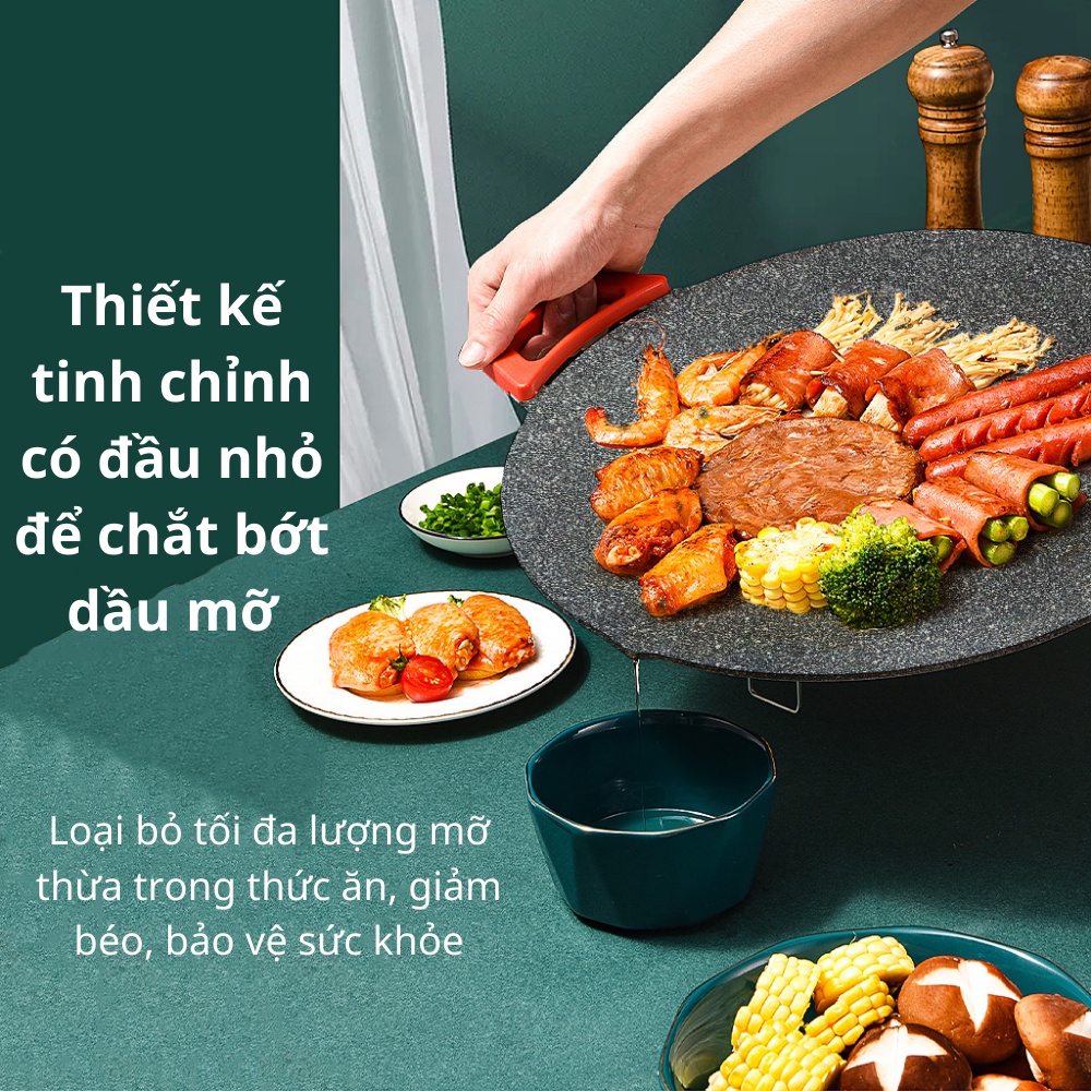 Chảo Đá Nướng Điện Men NHẬT BẢN, Bếp Nướng Điện Tiện Lợi 5 Mức Công Suất Chất Liệu Đá Hoa Cương Chống Dính