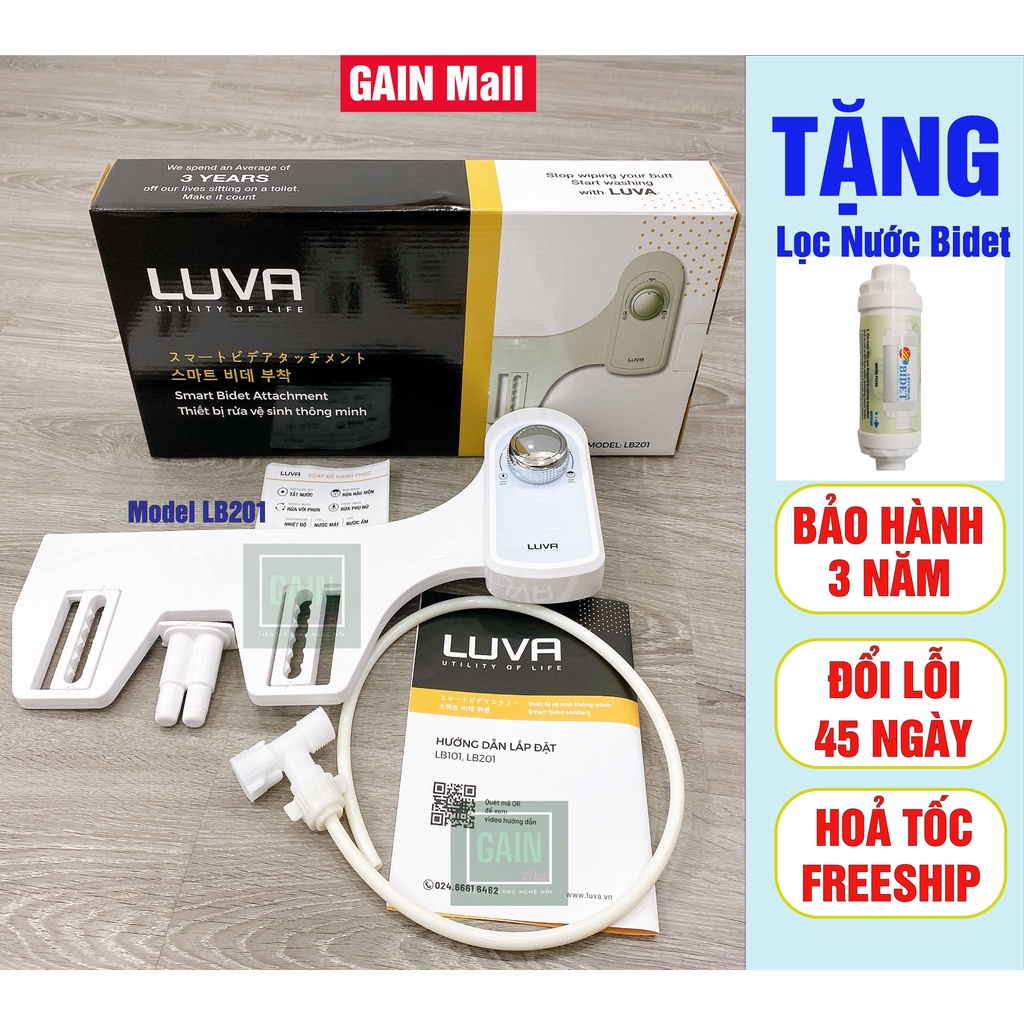 Vòi xịt rửa vệ sinh thông minh Luva Bidet LB201, 2 vòi rửa, BH 3 năm, đổi lỗi 45 ngày, tặng lõi lọc bidet