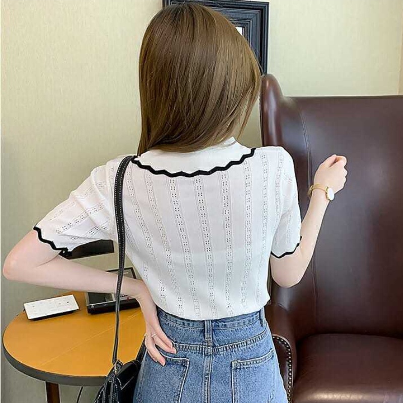 Áo Dệt Kim Tay Ngắn Dáng Ôm Thời Trang Mùa Hè Phong Cách Hàn Quốc Cho Nữ