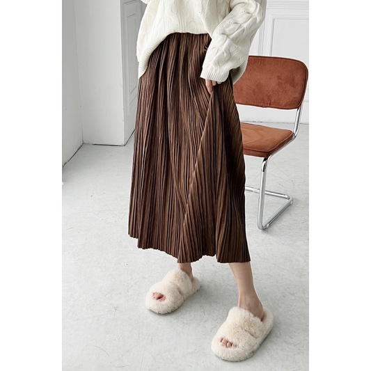 Chân váy nhung dập ly