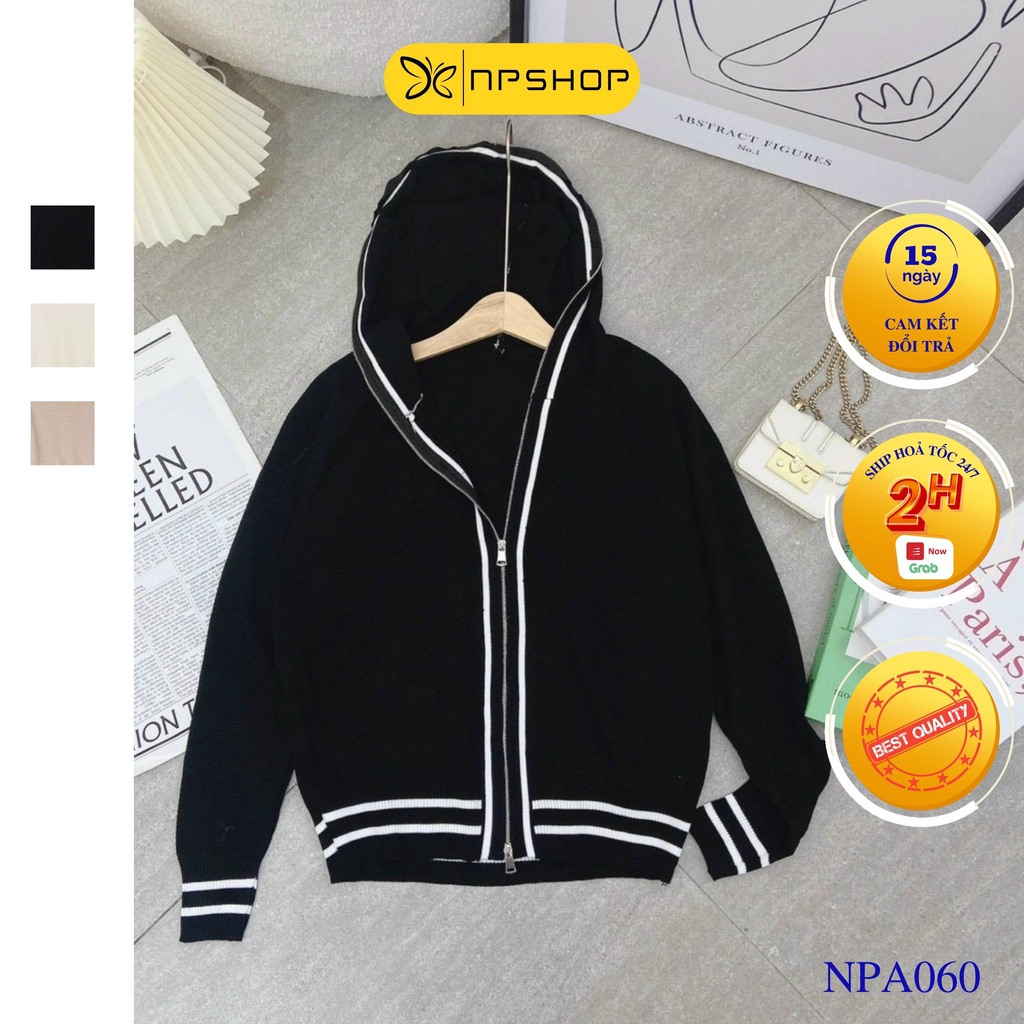 Áo khoác tay dài có mũ dây kéo khoác 2 đầu NPA060