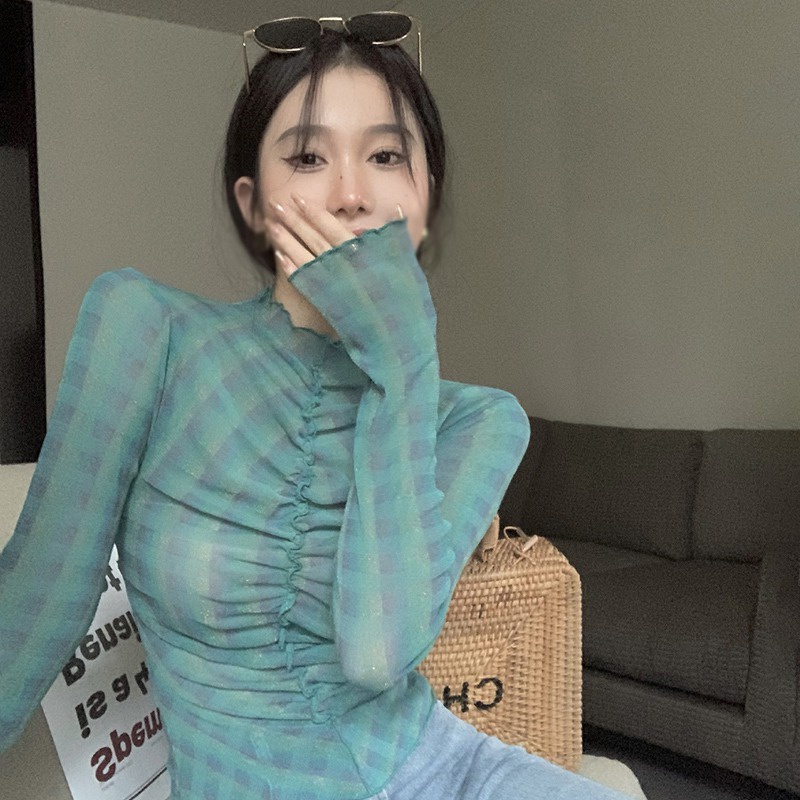 Áo Lưới Tay Dài Cổ Lọ Trong Suốt Thời Trang Mùa Hè Phong Cách Hàn Quốc