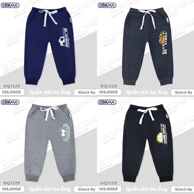 DQ1229 Quần dài bé trai lót nỉ bông dày ấm Dokma (2-6T)