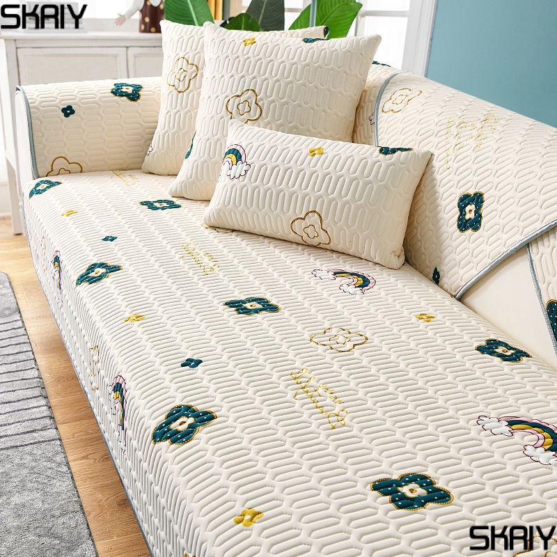 Vỏ Bọc Đệm Ghế Sofa Mùa Hè Bằng Cao Su Lụa Lạnh Không Trượt Mát Mẻ Đơn Giản Hiện Đại