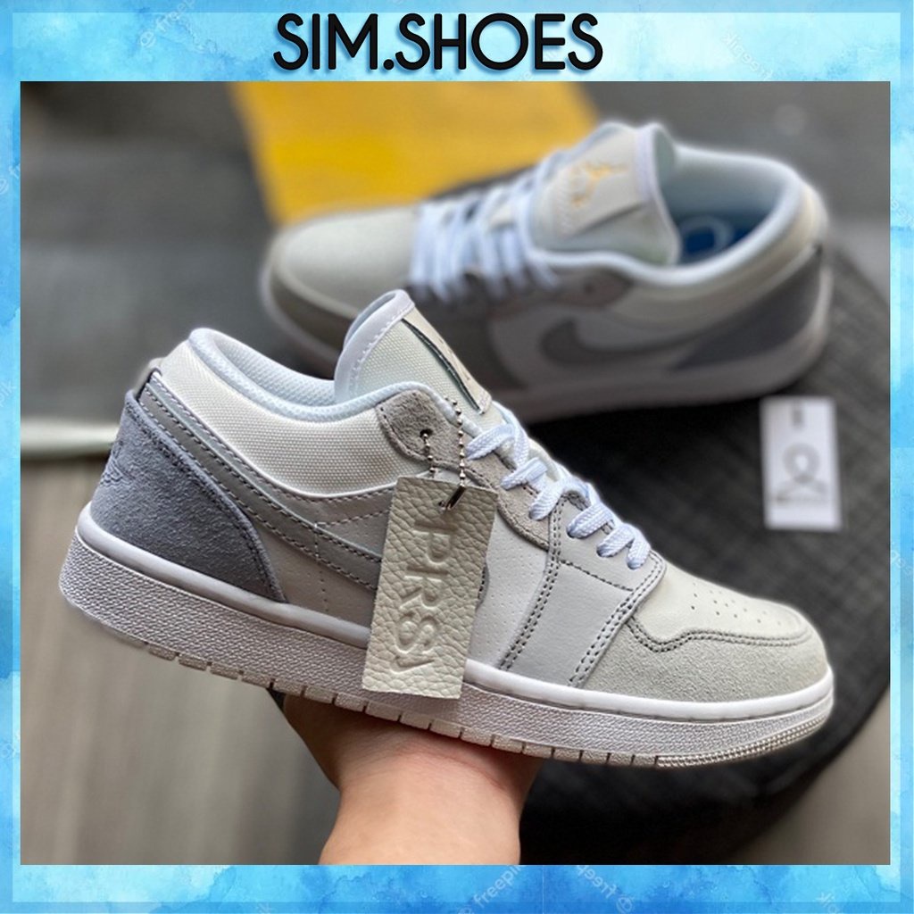 Giày 𝐉𝐨𝐫𝐝𝐚𝐧 1 low paris màu xám gót xanh nam nữ, Giày sneaker JD 1 paris cổ thấp bản đẹp 2021 G199