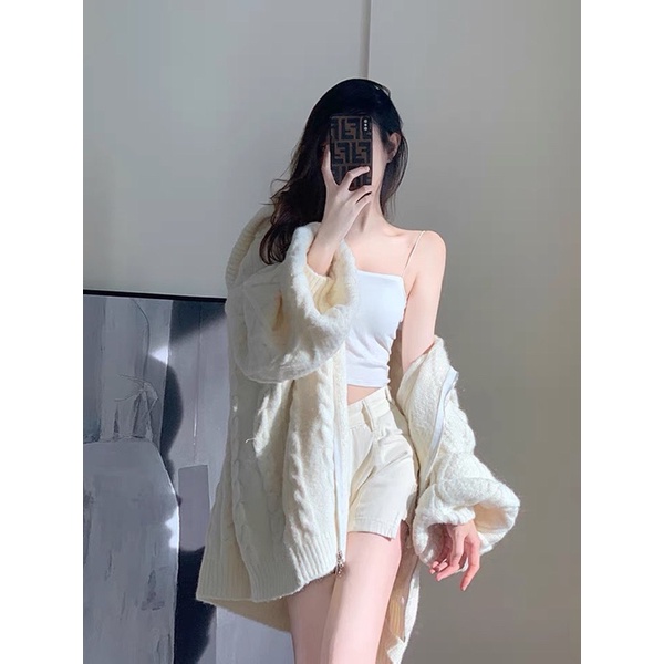 ÁO HOODIE ZIP LEN DÁNG RỘNG