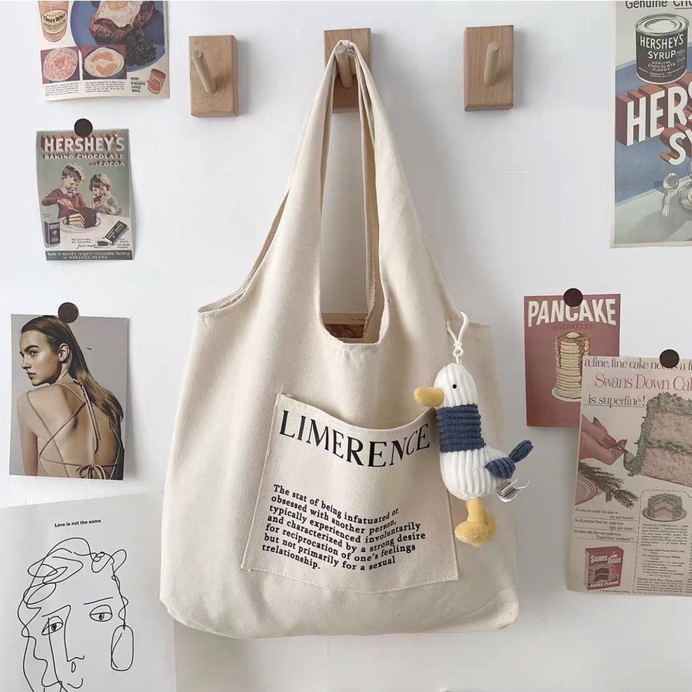 Túi Tote Tròn Vải Canvas Vintage Phong Cách Hàn Quốc