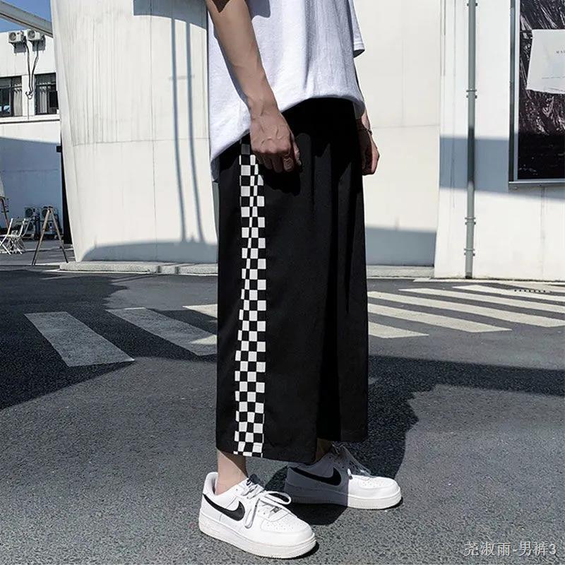 Seluar Quần Jean gel Kẻ Caro Trắng Đen Phong Cách Harajuku Hồng Kông Cá Tính Đi Xe Đạp Mùa Hè Cho Nam