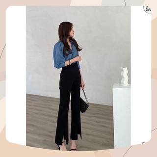Quần tây ống loe xòe xẻ gấu dáng suông cao cấp