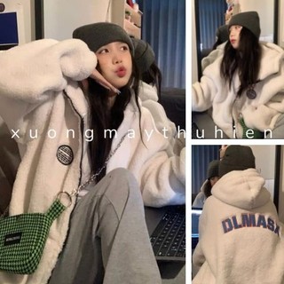 Áo khoác lông DLM tay dài form rộng [FREESHIP] Áo khoác ngoài unisex màu trắng phong cách trẻ trung xuongmaythuhien