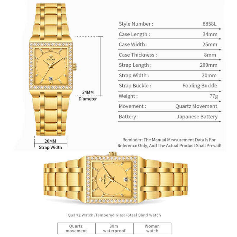 Đồng hồ WWOOR Relogio Feminino-8858L kiểu máy thạch anh đính kim cương sang trọng cho nữ