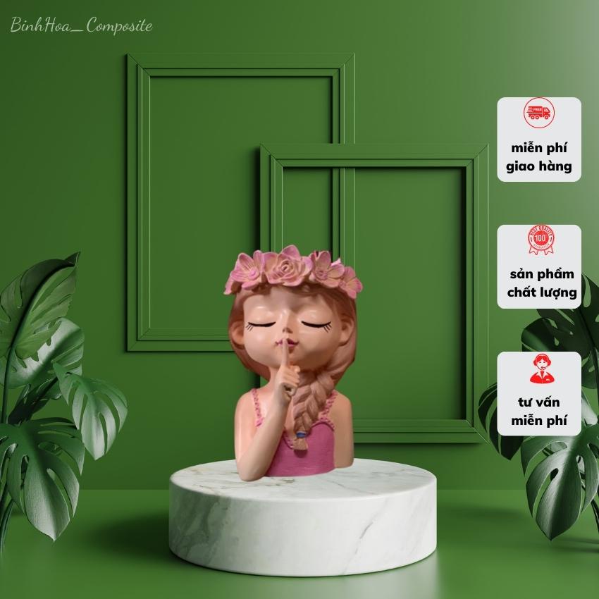 Bình hoa cô gái 3 composite mã bh283, bình hoa búp bê, lọ cắm hoa cao cấp, bình trang trí