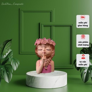 Bình hoa cô gái 3 composite mã bh283, bình hoa búp bê, lọ cắm hoa cao cấp, bình trang trí