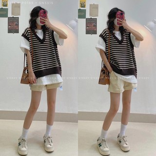 [GL3158] Áo gile len kẻ ngang form rộng (Có sẵn/Ảnh thật)