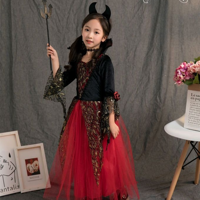 Đầm Hóa Trang Công Chúa Ma Cà Rồng Có Áo Choàng Cho Bé Gái 100-170