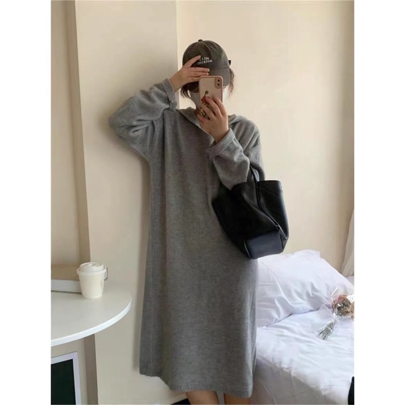 Váy len dệt kim dáng suông dài thu đông