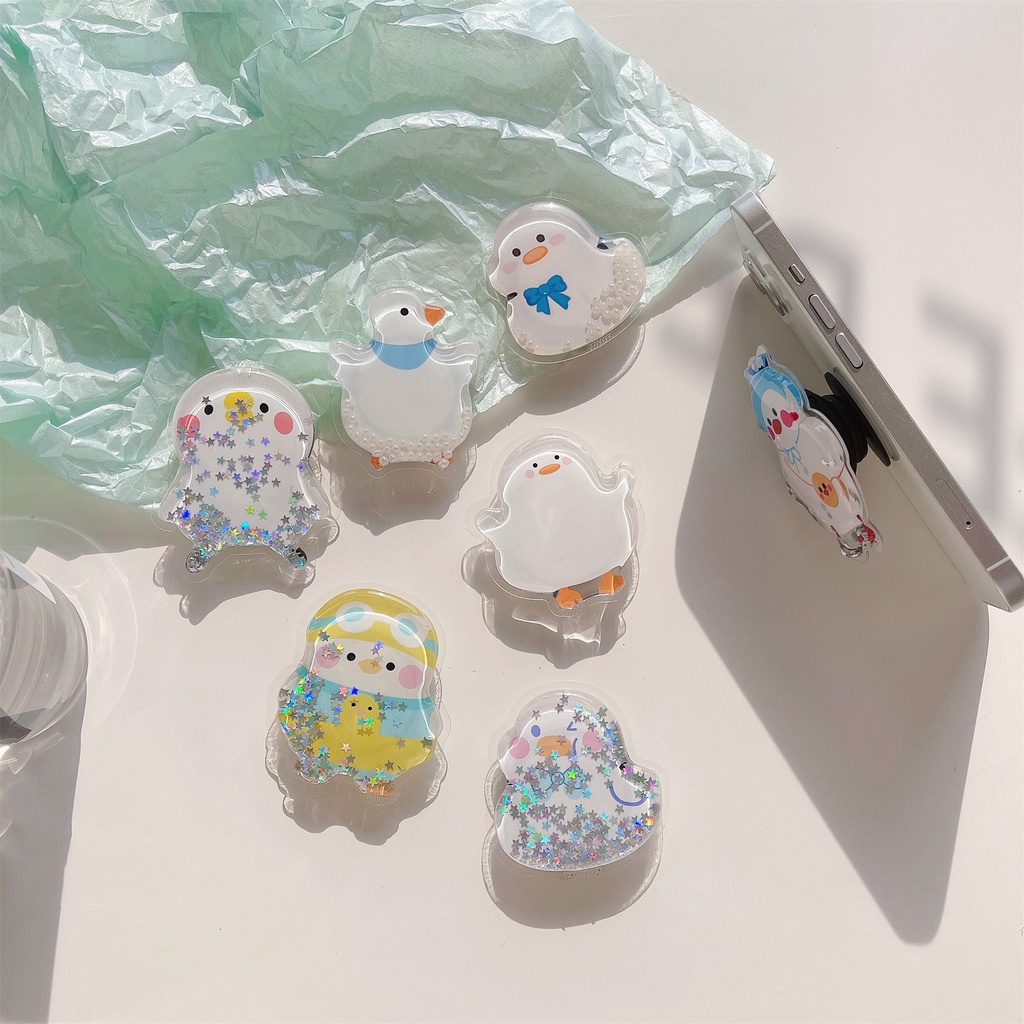 Giá Đỡ Điện Thoại Hình Chú Vịt Hoạt Hình 3D Có Túi Khí Và Dây Đeo Tiện Dụng