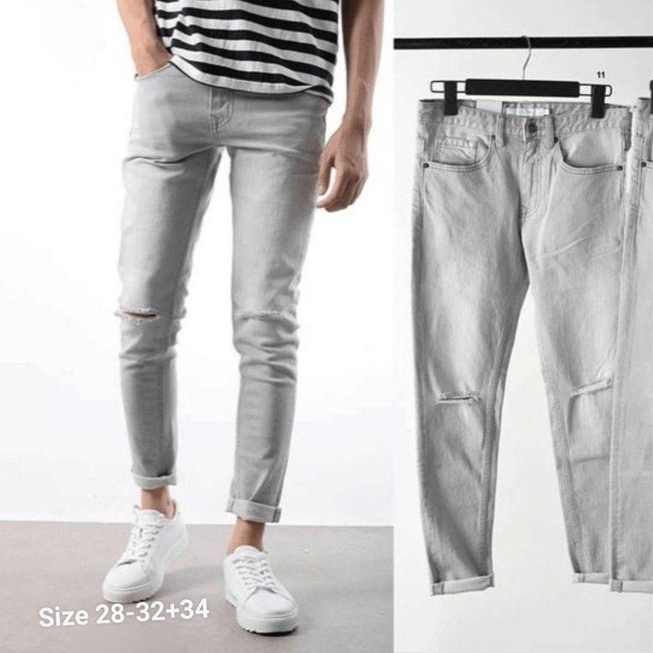 Quần jean nam màu ghi bạc rách gối co giãn tốt slimfit skinny dáng ôm đẹp giá rẻ hà nội hcm
