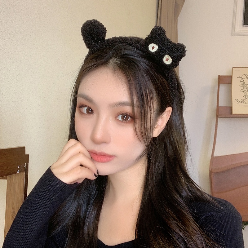 Băng Đô Cài Tóc Phủ Lông Chống Trượt Họa Tiết Hoạt Hình Thời Trang Thu Đông Cho Nữ