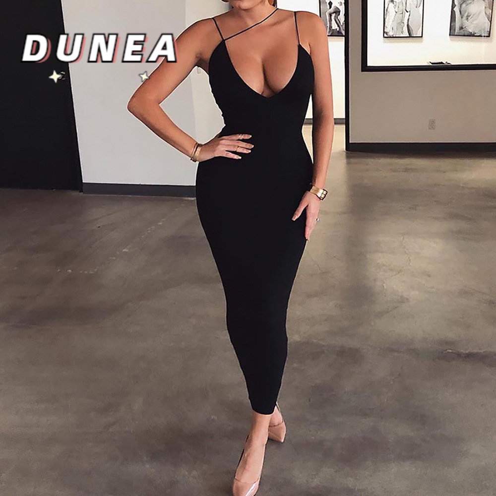 DUNEA Đầm lụa hai dây cổ chữ V xinh xắn dành cho nữ