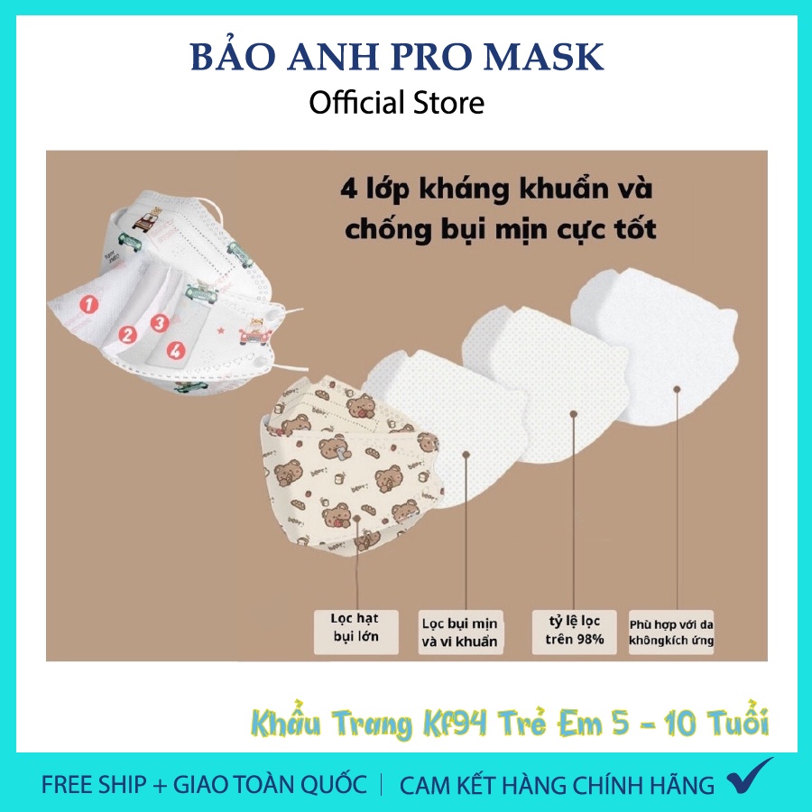 Free ship - Thùng 600 Cái Khẩu Trang KF94 Kids Bảo Anh Promask Kháng Khuẩn