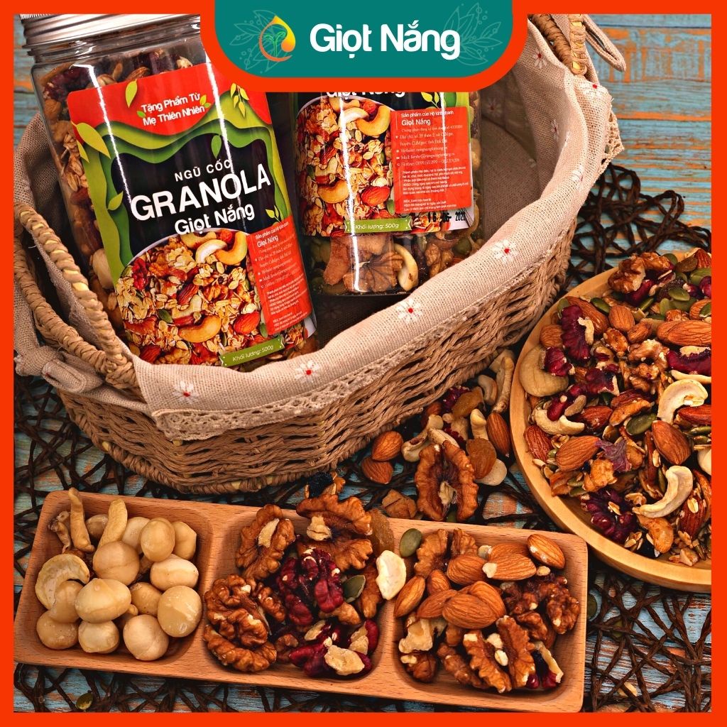 Granola Giảm cân Premium Dinh dưỡng Eat clean Tiện lợi Thuần tự nhiên hộp 500g từ Nông Sản Giọt Nắng
