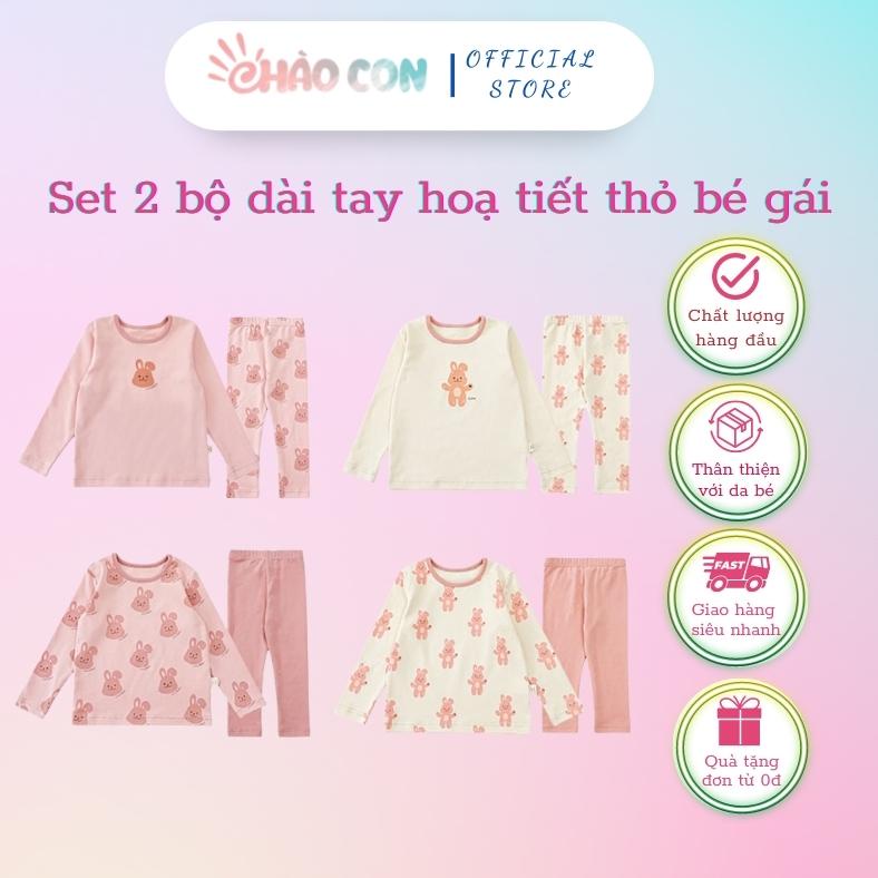 Chào Con - Set 2 bộ quần áo dài tay hoạ tiết thỏ, chất liệu cotton dày dặn dành cho bé gái từ 18 tháng - 6 tuổi