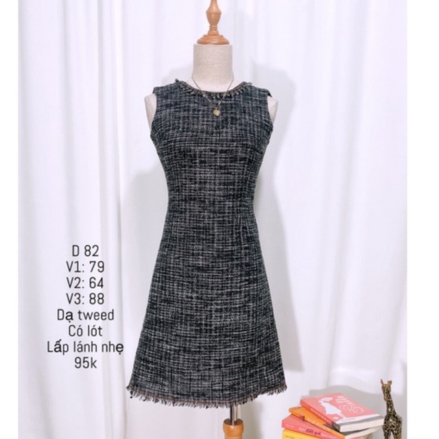 váy đầm dạ tweed lấp lánh nhẹ phong cách đơn giản sang trọng