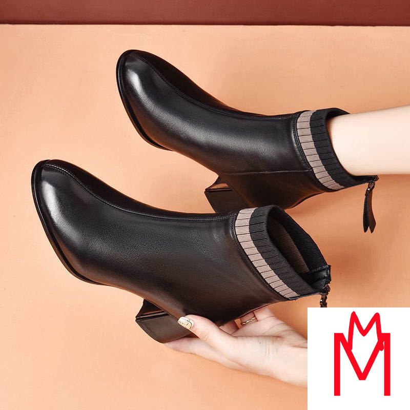 Giày Bốt Da Thật Cổ Thấp Đế Dày Lót Nhung Mềm Mại Phong Cách Retro Thời Trang 2020 Cho Nữ