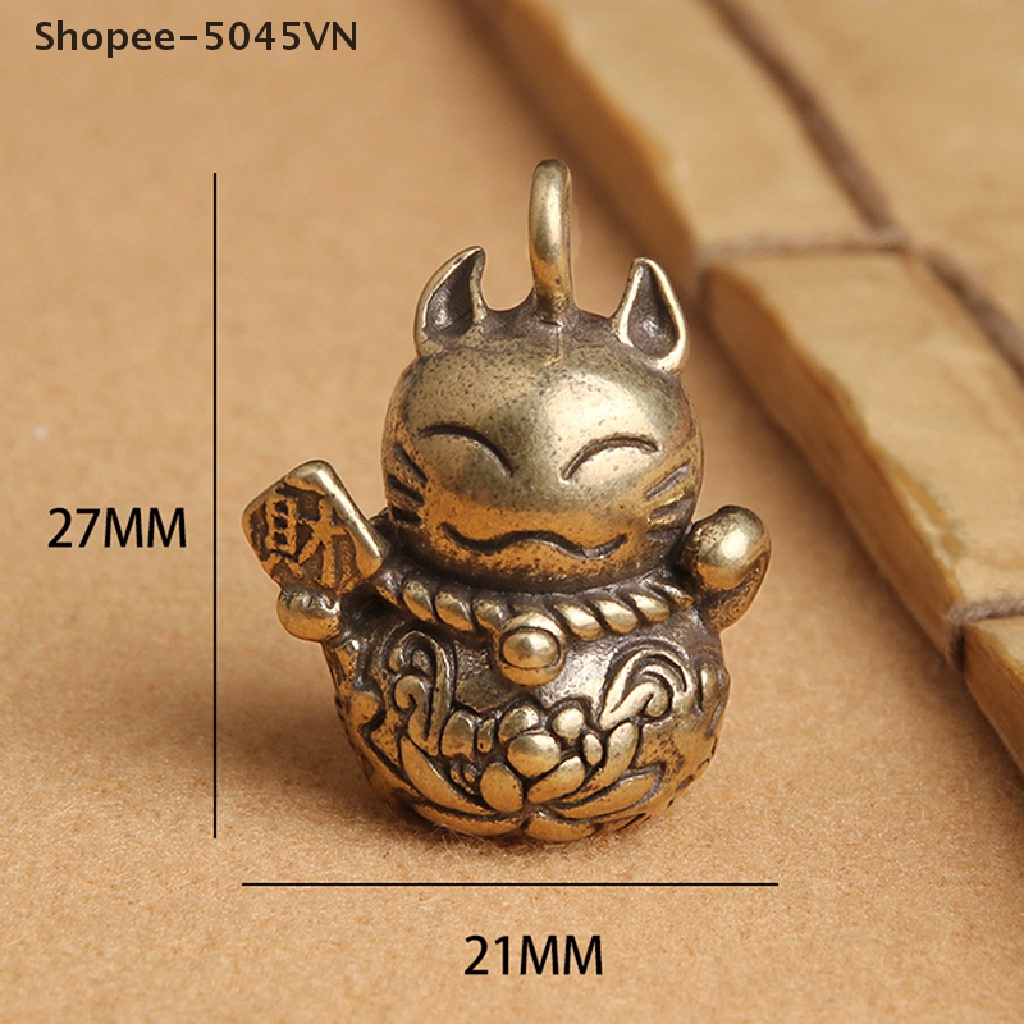 Móc Khóa Xe Hơi Hình Mèo May Mắn Bằng Đồng Thau