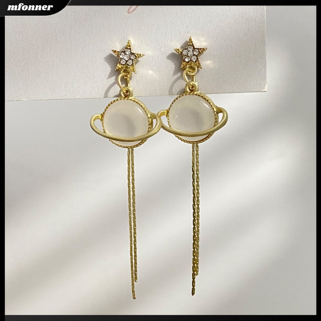 Bông Tai Dáng Dài Hình Hành Tinh Đính Đá Phối Tua Rua Thời Trang