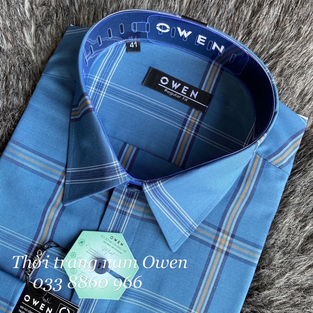 OWEN - Áo Sơ mi dài tay Owen Regular fit chất sợi bạc hà kẻ ca rô xanh