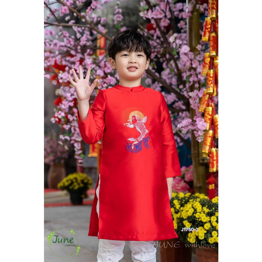 Áo dài đỏ cá chép (không kèm quần) cho bé trai – R995