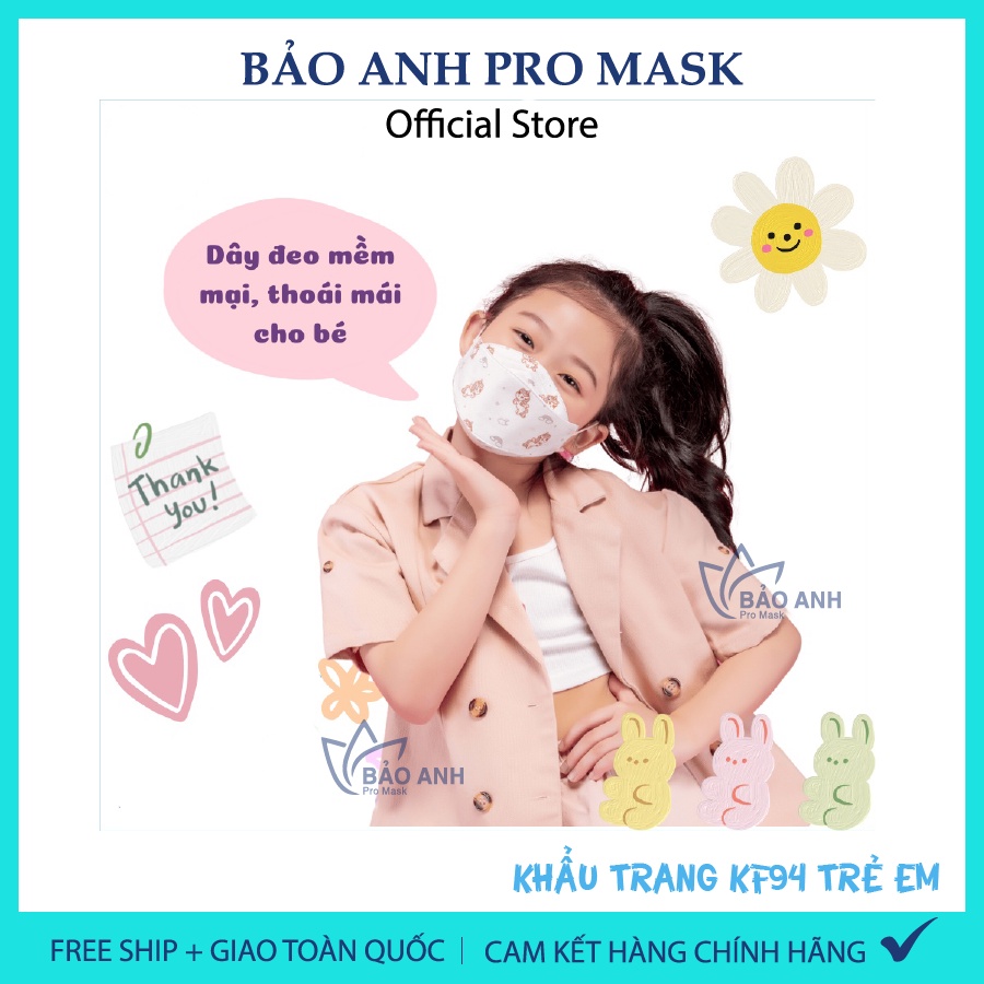 Free ship - Thùng 600 Cái Khẩu Trang KF94 Kids Bảo Anh Promask Kháng Khuẩn