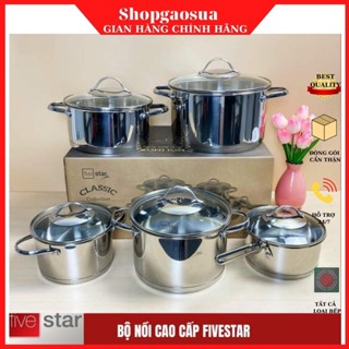 Bộ nồi inox Fivestar oval B530403K-FS 3 đáy inox 304 cao cấp 5 chiếc vung kính sáng bóng, hàng chính hãng bảo hành 25 nă