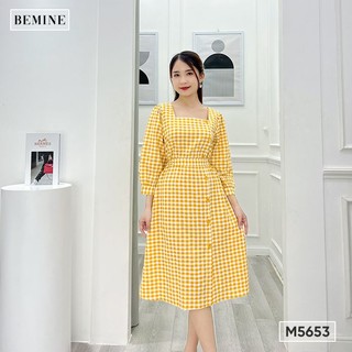 Đầm cổ vuông ngực đính nút thắt eo BEMINE M5653