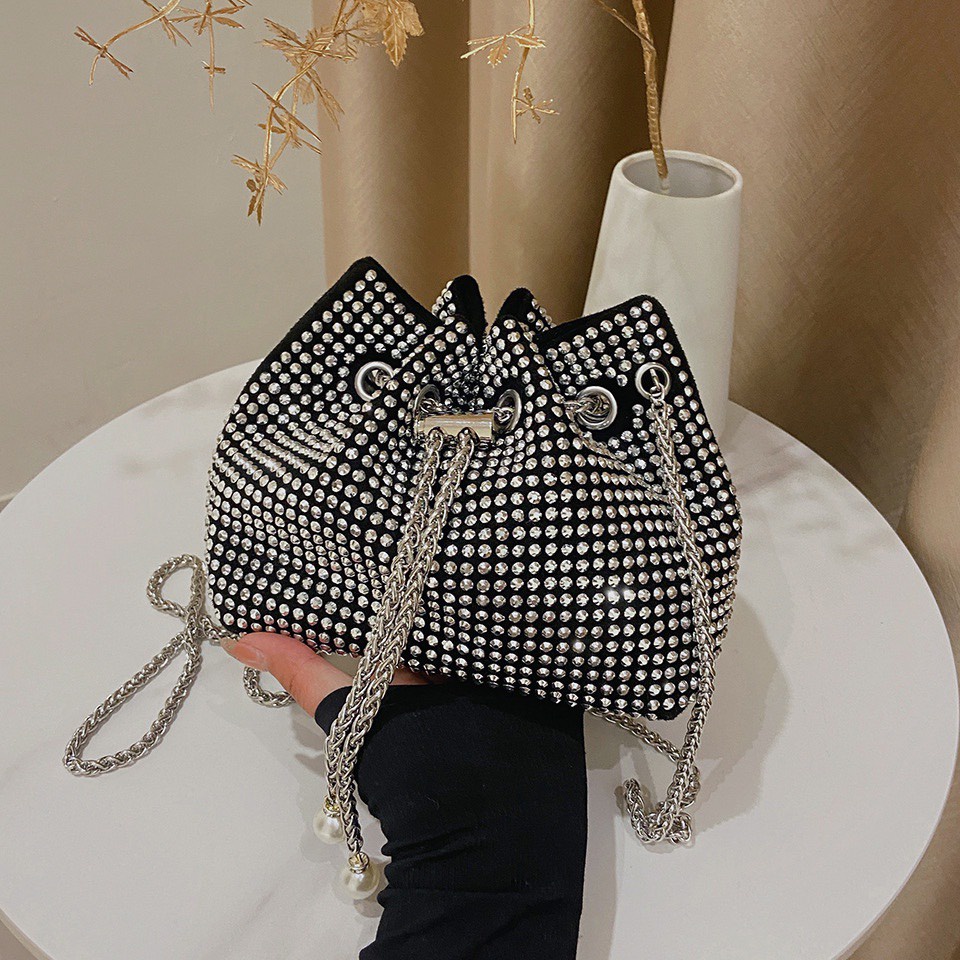 Túi Xách Nữ, Đeo Vai Dây Rút Đính Đá Lấp Lánh Điệu Đà Phong Cách Hàn Quốc Thời Trang Cho Nữ