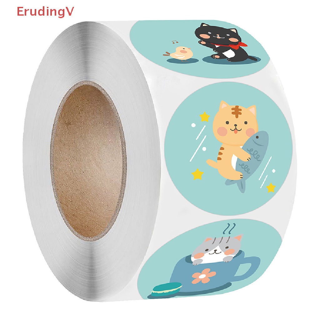 Set 500 Miếng Dán Niêm Phong Bao Bì Hình Tròn In Hình Mèo / Chữ Thank You Dễ Thương Tiện Dụng