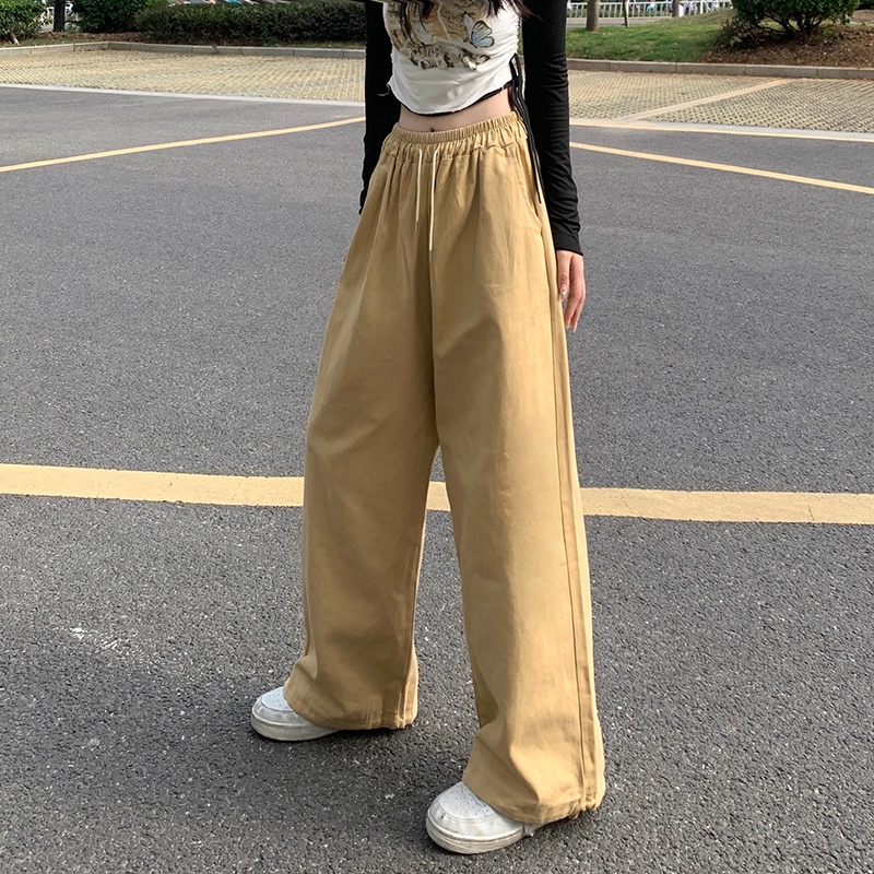 SUXI Quần Dài Thể Thao Ống Rộng Màu Trơn Kiểu Vintage Cá Tính Cho Nữ