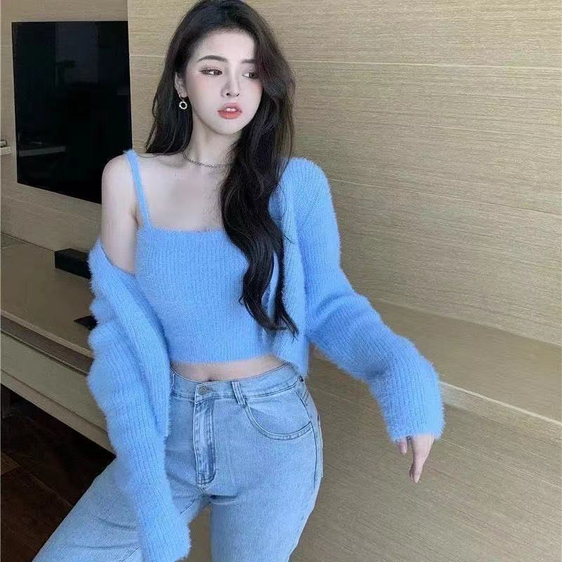 Set áo len lông thỏ hàng cao cấp siêu mềm mịn, đồ bộ nữ mùa đông phong cách ulzzang