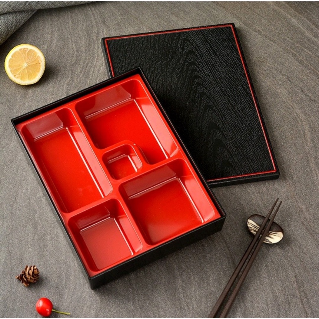 Hộp cơm văn phòng 5 ngăn đỏ đen