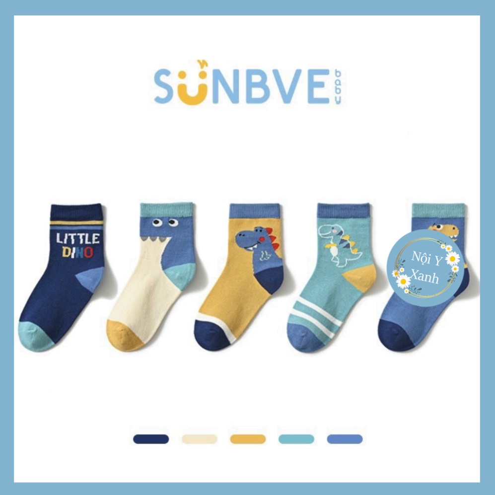 Set 5 đôi tất cotton cho bé cổ cao,ngắn bé trai,bé gái sợi bông siêu mềm thoáng khi khử mùi nội y xanh, chất ấm, thoáng